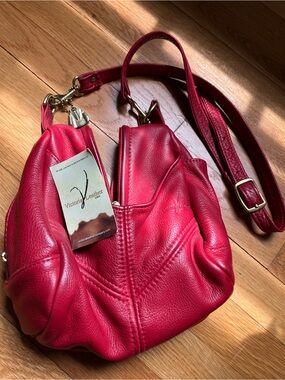 Red Pebbled Victoria Leather Crossbody Bag